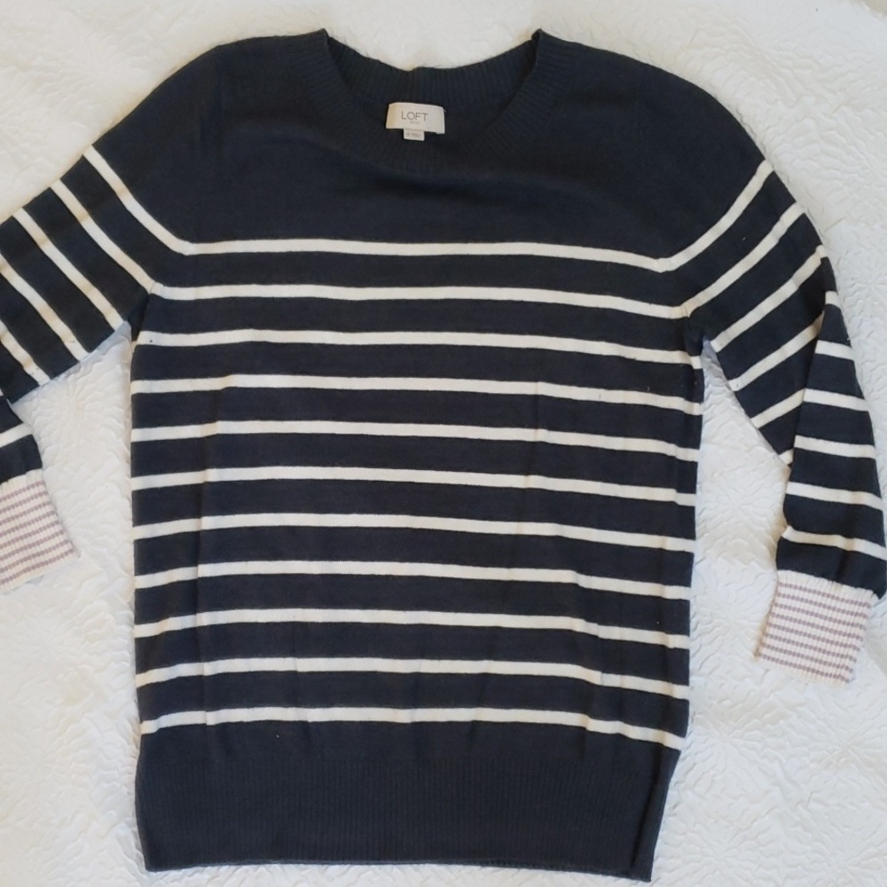 LOFT Womens Navy Striped Crew Neck Sweater, Size M